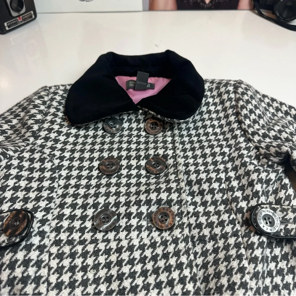 Kenneth Cole Black & White Houndstooth Girls Pea Size 3T Preppy Winter Coat